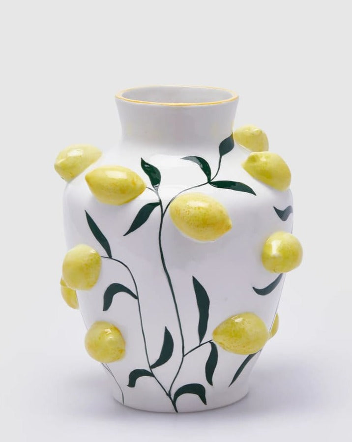 Vase En Céramique Forme Citron - Déco Bureau Jaune - 9.5x14 Cm - Neuf